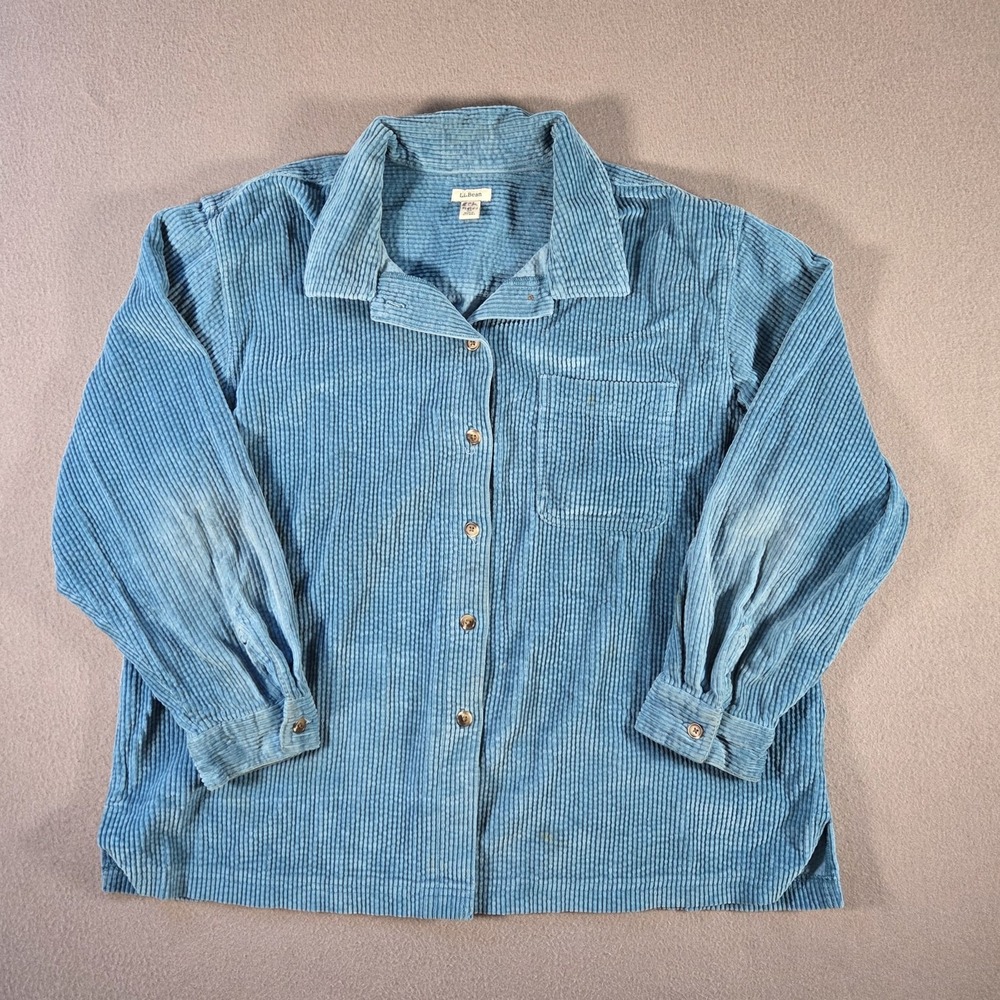 LL Bean Shirt Womens XL Blue Corduroy Button Down Long Sleeve Wide Wale Collared